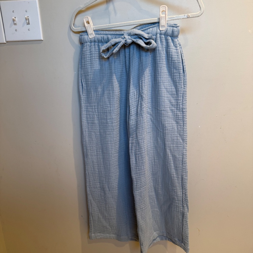 Pour Les Femmes Blue Cotton Gauze Pajama Set M Robin Wright Loungewear New - Picture 10 of 10